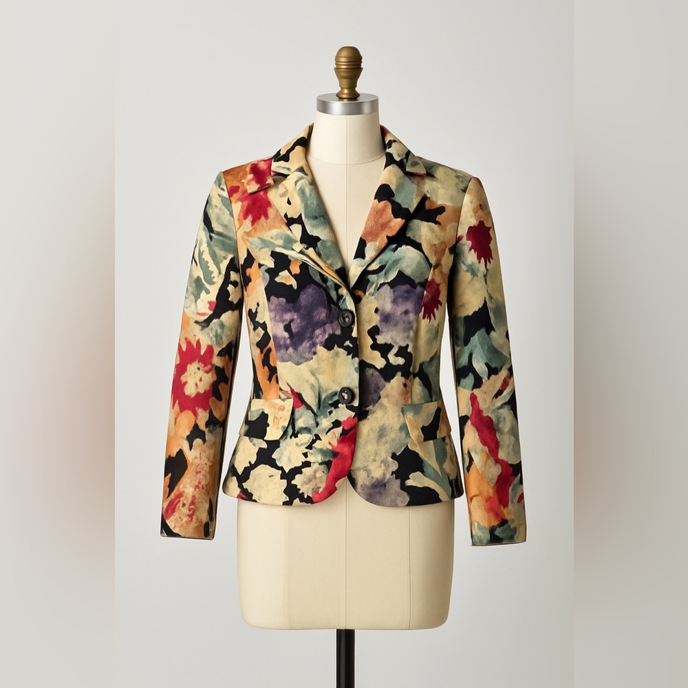 Maggy Boutique Multicolor Cotton Floral Blazer – Size 14 - Picture 2 of 6